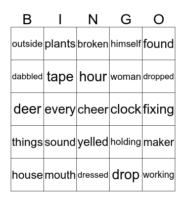 Lesson  52 Bingo Card