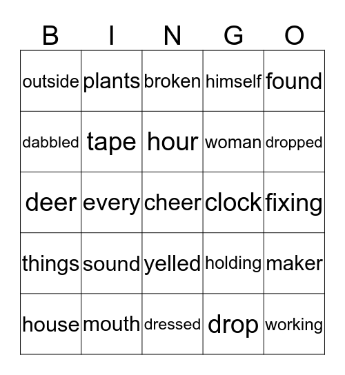 Lesson  52 Bingo Card