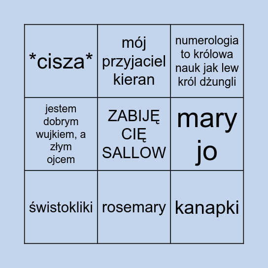 Stevie Beckett Bingo Card