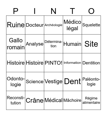 Paléo-Pinto Bingo Card