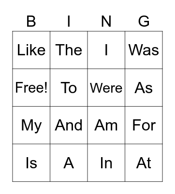 SK Sight Words Bingo Card