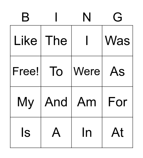 SK Sight Words Bingo Card