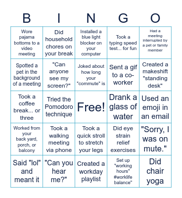 Remote Work Bingo Card