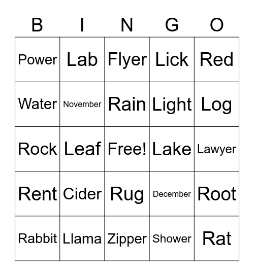 Speech Bingo Card
