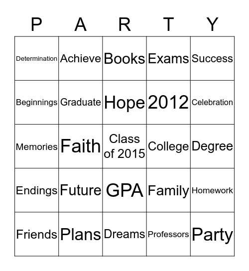 GRADUATION Bingo Card