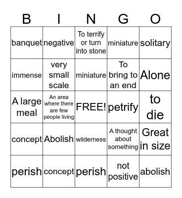 Vocabulary Bingo Card