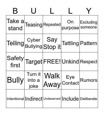 Bullying Bingo Card