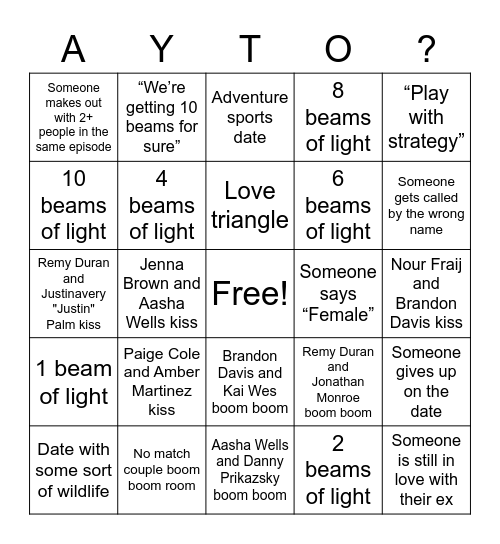 Are you the One? Bingo Card