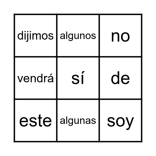 Palabras de alta frecuencia Set 2 Bingo Card