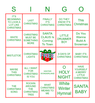 Christmas Pop Hits Bingo Card