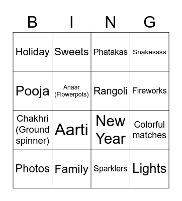 Happy Diwali Bingo Card