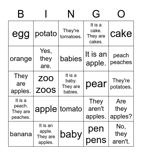 VanThink English 1A Lesson 11 Bingo Card