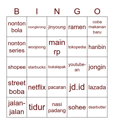 woojoong Bingo Card