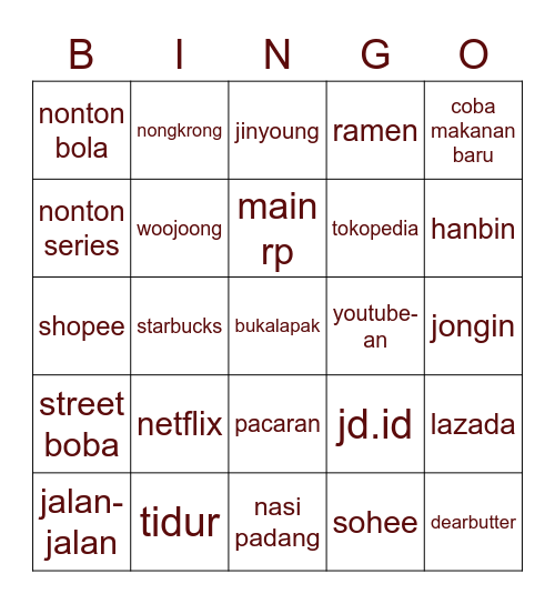 woojoong Bingo Card
