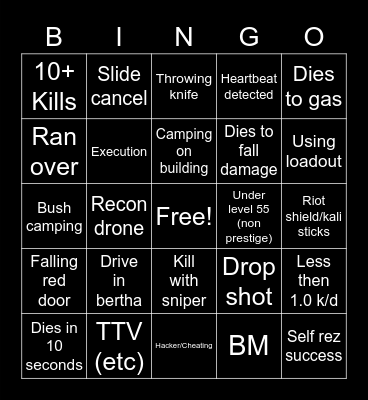 Warzone Bingo Card