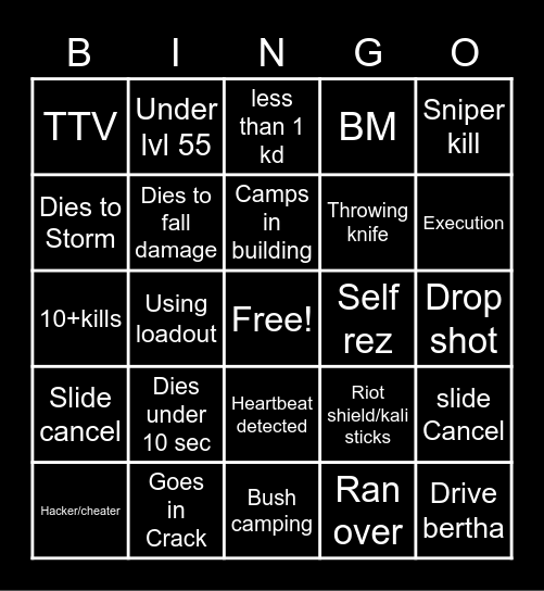 WARZONE Bingo Card