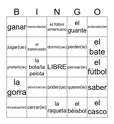 Spanish Bingo Card