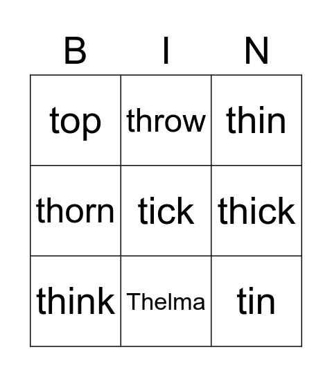 Th Words Bingo Card