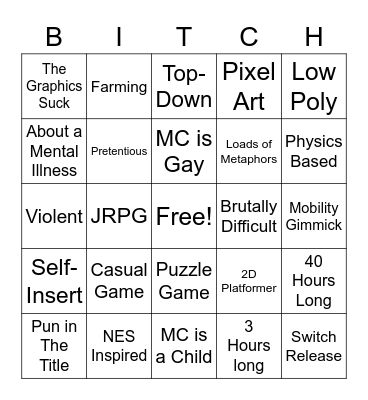 Indie Game Bingo Card