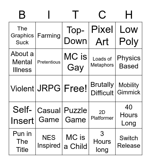 Indie Game Bingo Card