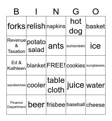 FINANCE DEPARTMENT Bingo Card