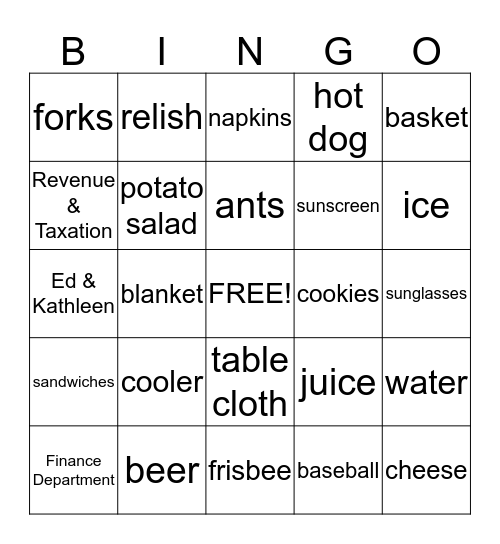 FINANCE DEPARTMENT Bingo Card