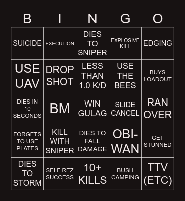 WARZONE Bingo Card