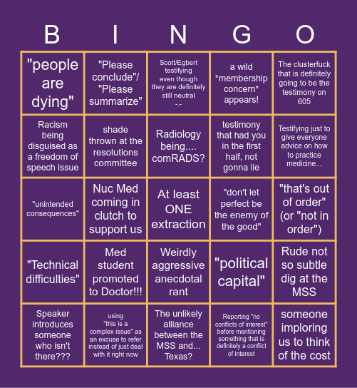 AMA Nov 2021 Special Session Bingo Card