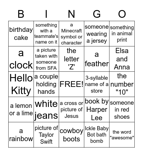 Emma's 10th Mall Birthday BINGO  Bingo Card