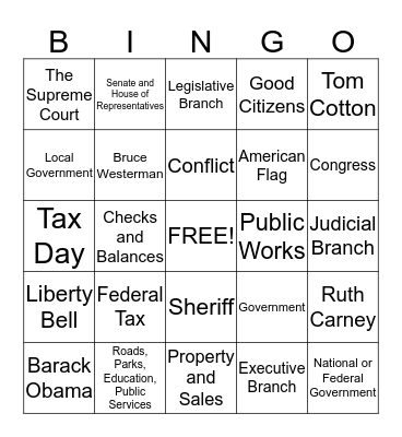 Government Bingo  Bingo Card