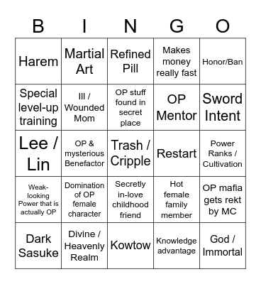 Korean / Chinese Power Fantasy Bingo Card