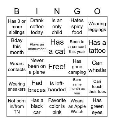 Transitions 1 Bingo! Bingo Card