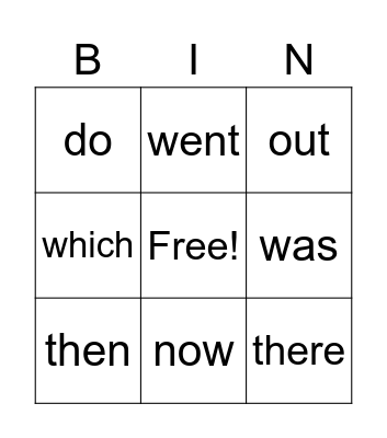 Sight Words Bingo Card