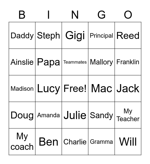 Family & Friends Bingo Card