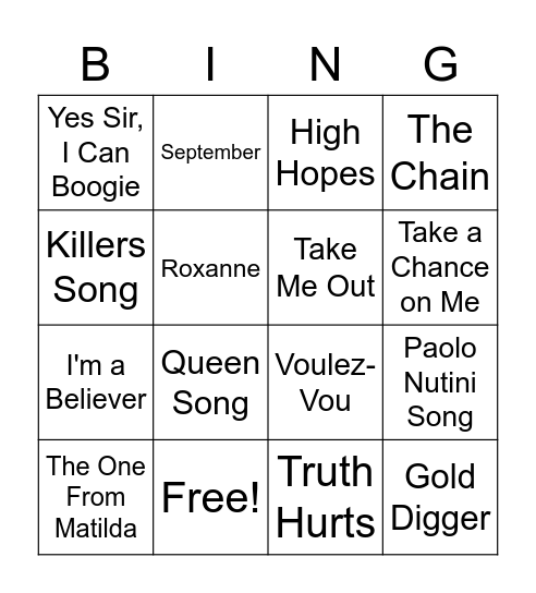 Paddy Bingo Card