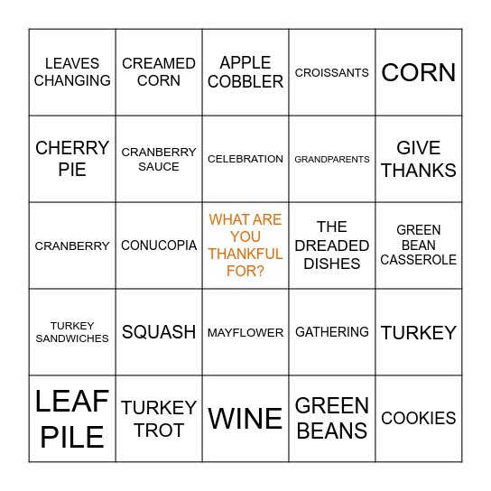 THANKFUL FOR BINGO Card