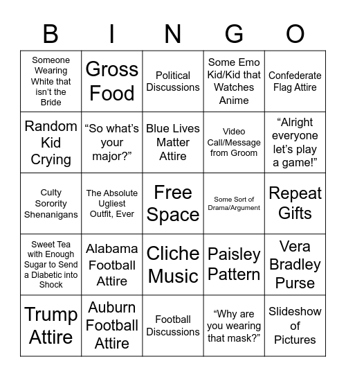 Bridal Shower Bingo Card