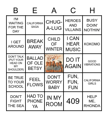Beach Boys Song Bingo Card