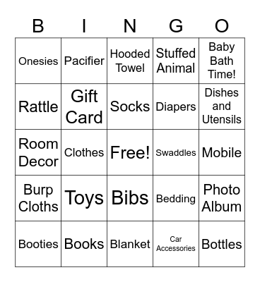 Carley's Baby Shower Bingo Card