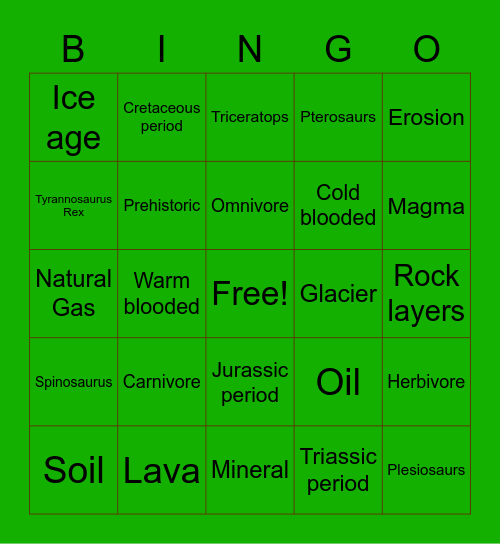 Dinosaurs and Geology Bingo Card