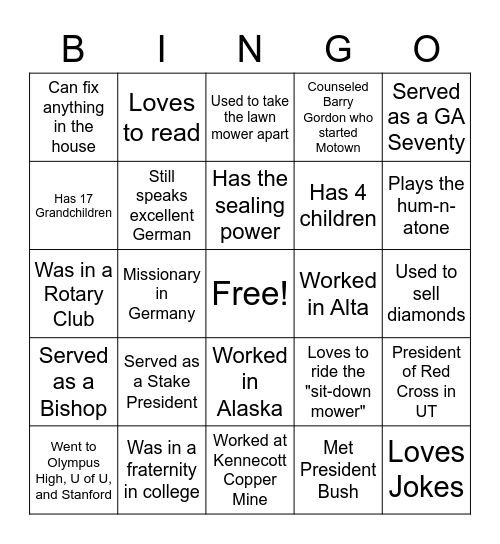 Facts About Grampy Bingo Card