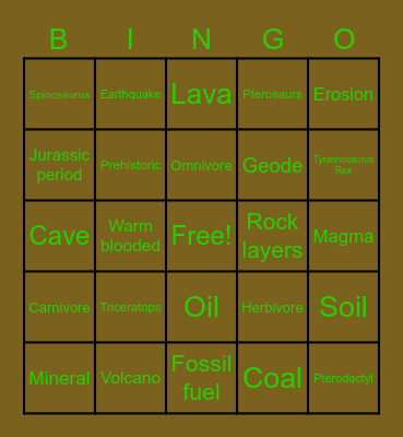 Dinosaur and Geology Bingo Card