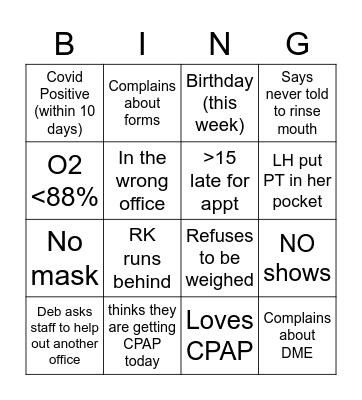 Patients Bingo Card