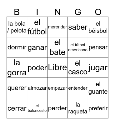 Spanish Bingo Card