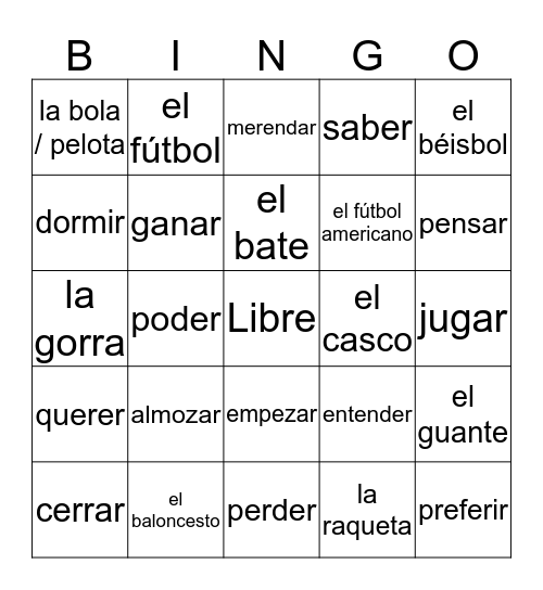 Spanish Bingo Card