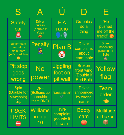 Brazilian GP 2021 🇧🇷 Bingo Card