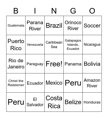Latin America Bingo Card