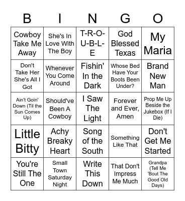 Let's Get Country Bingo Card