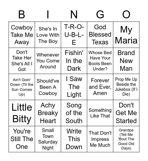 Let's Get Country Bingo Card