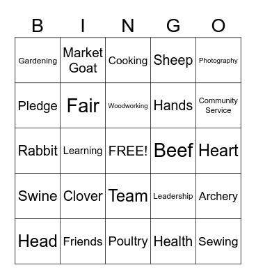 4-H Bingo Card